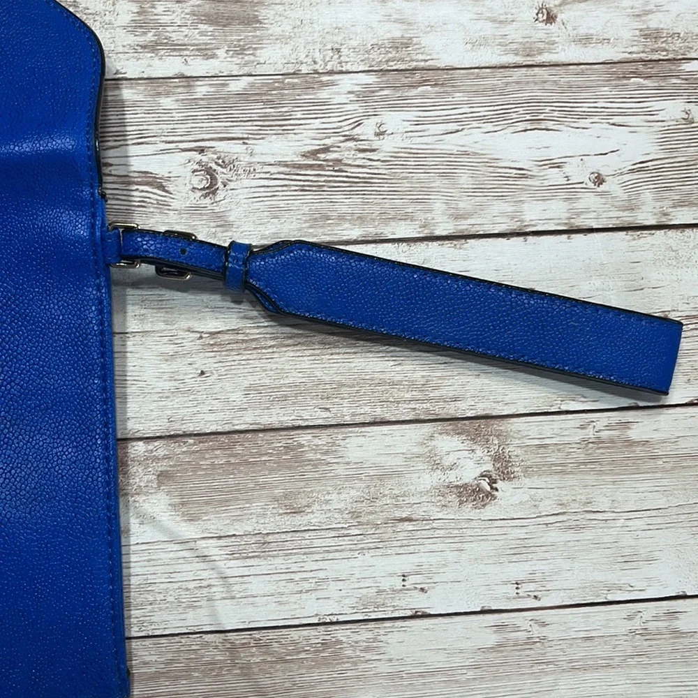 Stella & Dot Blue Leather Clutch with Gold Accents